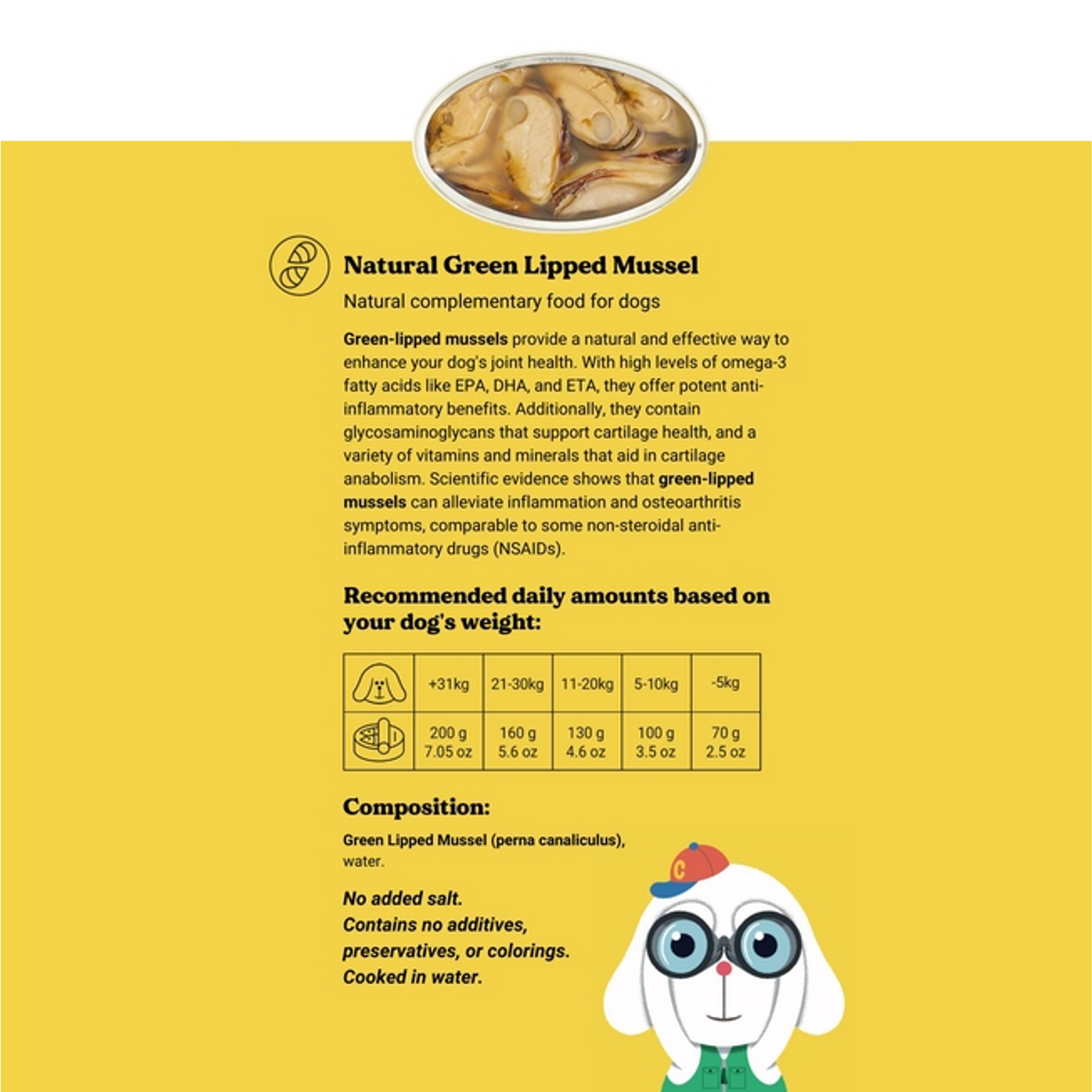 Groenlipmossels in blik voor honden